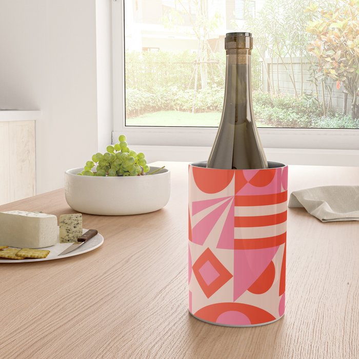Bauhaus Mid Century Abstract Shapes red and pink Wine Chiller Gallery Image 4
