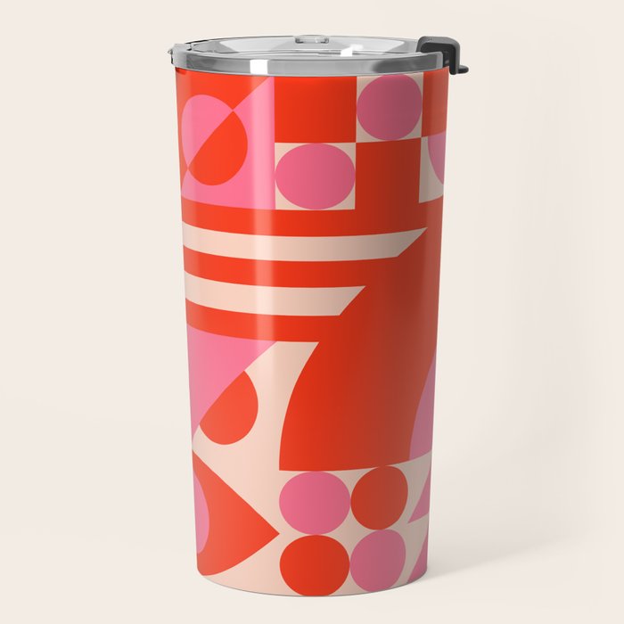 Bauhaus Mid Century Abstract Shapes red and pink Travel Mug Gallery Image 2