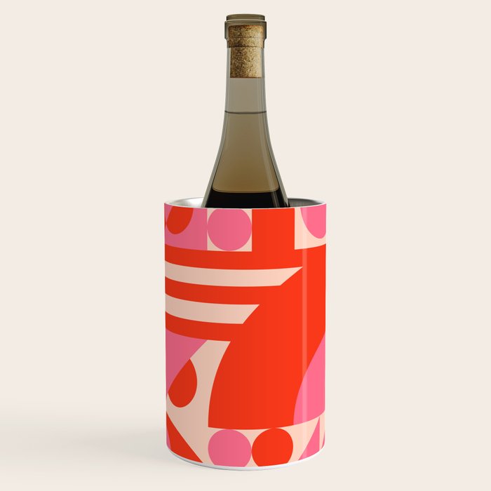 Bauhaus Mid Century Abstract Shapes red and pink Wine Chiller Gallery Image 3