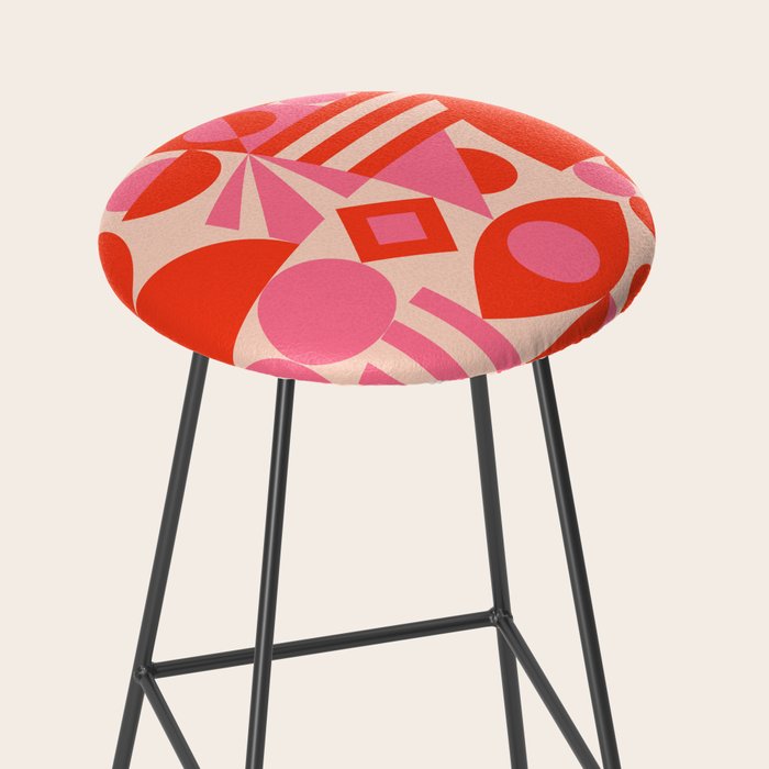 Bauhaus Mid Century Abstract Shapes red and pink Stool Gallery Image 2