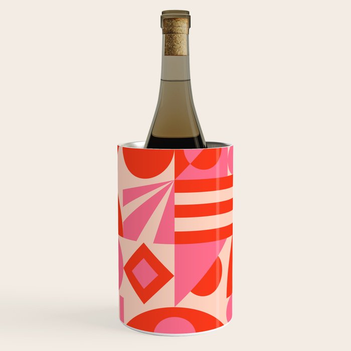 Bauhaus Mid Century Abstract Shapes red and pink Wine Chiller Gallery Image 1