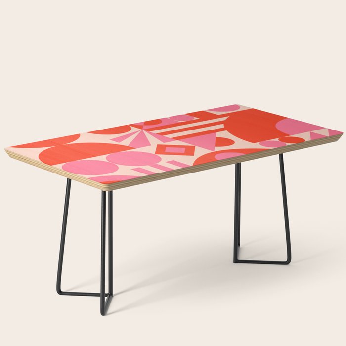 Bauhaus Mid Century Abstract Shapes red and pink Coffee Table Gallery Image 1