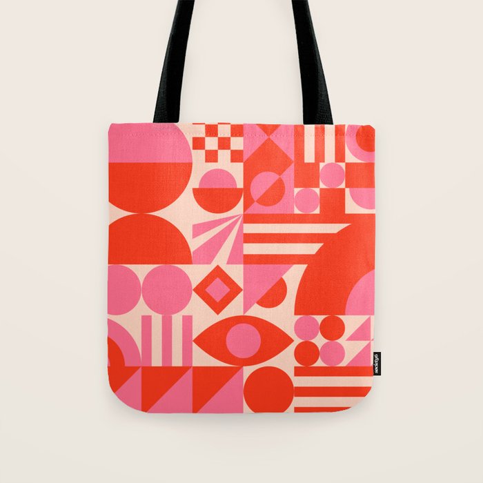 Bauhaus Mid Century Abstract Shapes red and pink Tote Bag Gallery Image 1