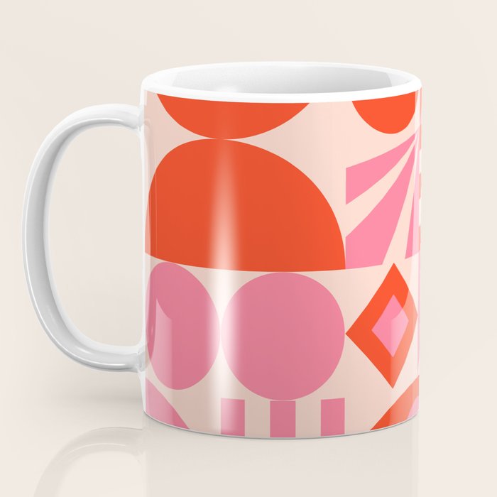 Bauhaus Mid Century Abstract Shapes red and pink Coffee Mug Gallery Image 3