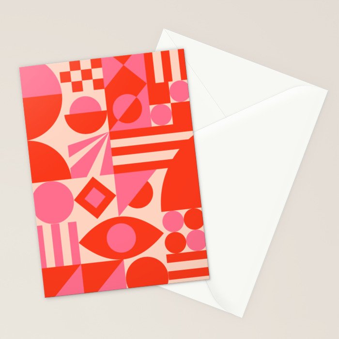 Bauhaus Mid Century Abstract Shapes red and pink Stationery Card Gallery Image 2