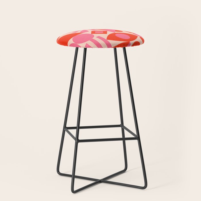 Bauhaus Mid Century Abstract Shapes red and pink Stool Gallery Image 1