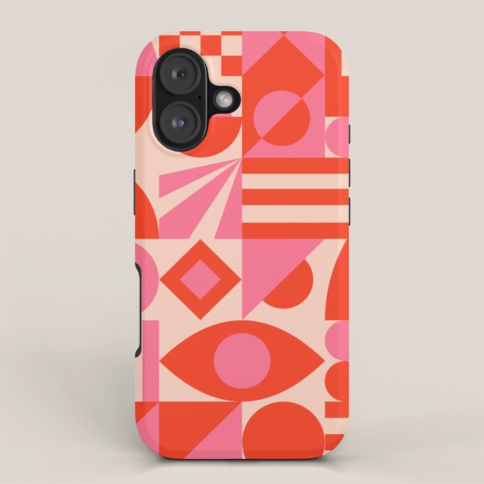Bauhaus Mid Century Abstract Shapes red and pink iPhone Case Gallery Image 1