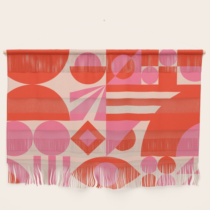 Bauhaus Mid Century Abstract Shapes red and pink Wall Hanging Gallery Image 1