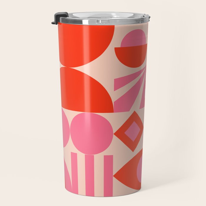 Bauhaus Mid Century Abstract Shapes red and pink Travel Mug Gallery Image 3