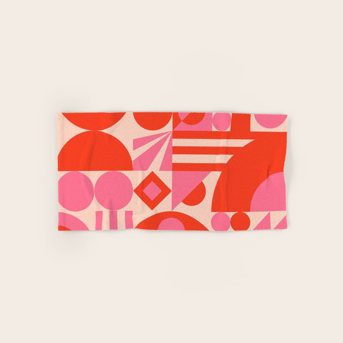 Bauhaus Mid Century Abstract Shapes red and pink Bath Towel Gallery Image 1