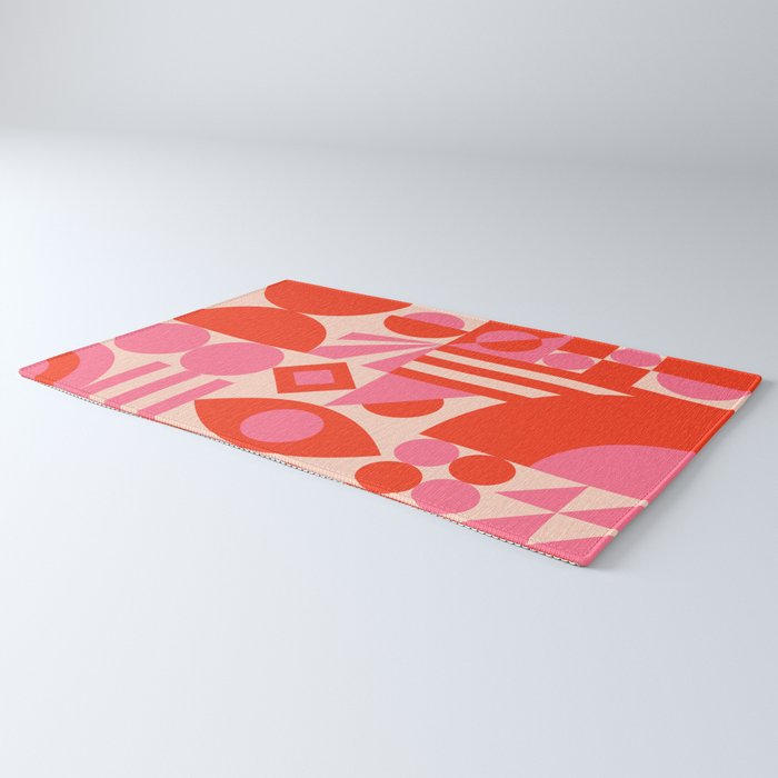Bauhaus Mid Century Abstract Shapes red and pink Rug Gallery Image 3