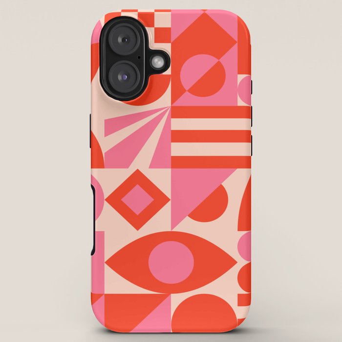 Bauhaus Mid Century Abstract Shapes red and pink iPhone Case Gallery Image 5