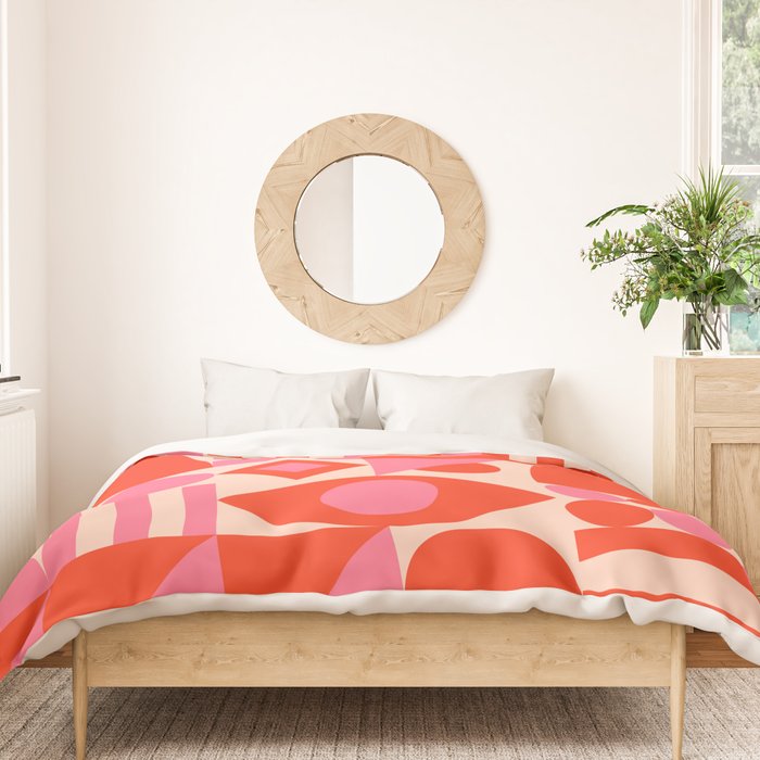 Bauhaus Mid Century Abstract Shapes red and pink Duvet Cover Gallery Image 3