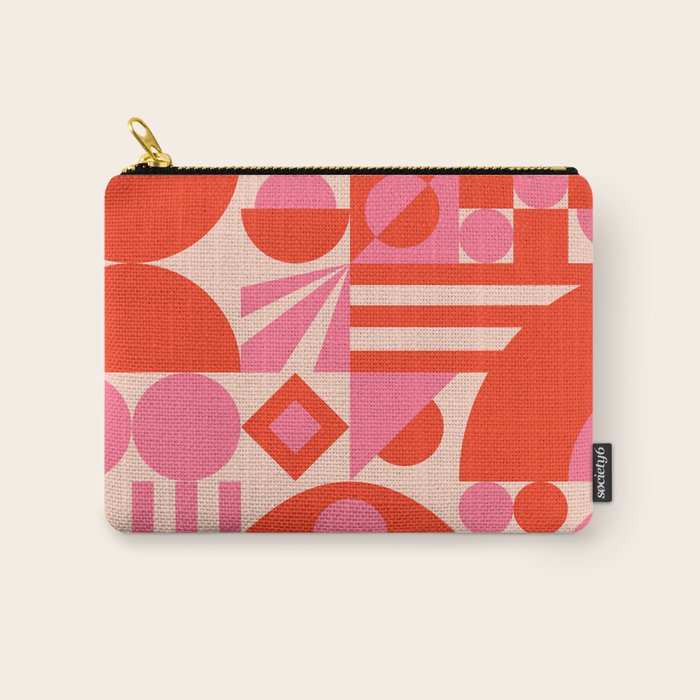 Bauhaus Mid Century Abstract Shapes red and pink Carry All Pouch Gallery Image 1