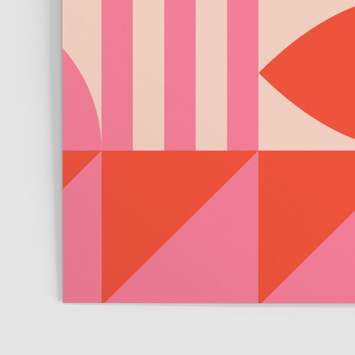 Bauhaus Mid Century Abstract Shapes red and pink Poster Gallery Image 3