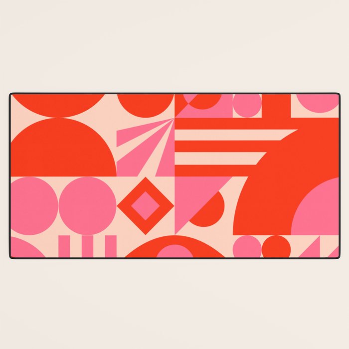 Bauhaus Mid Century Abstract Shapes red and pink Desk Mat Gallery Image 3