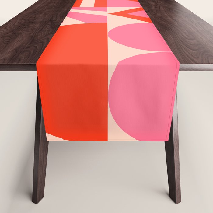 Bauhaus Mid Century Abstract Shapes red and pink Table Runner Gallery Image 1