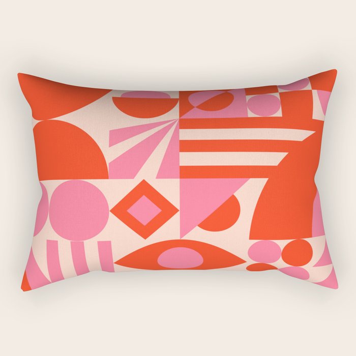 Bauhaus Mid Century Abstract Shapes red and pink Rectangular Pillow Gallery Image 2