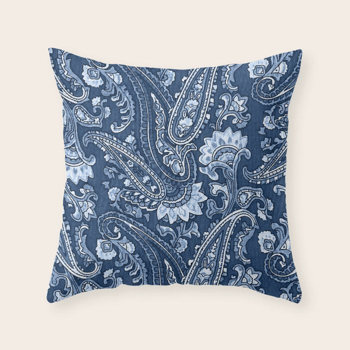 Blue indigo paisley Throw Pillow Gallery Image 1