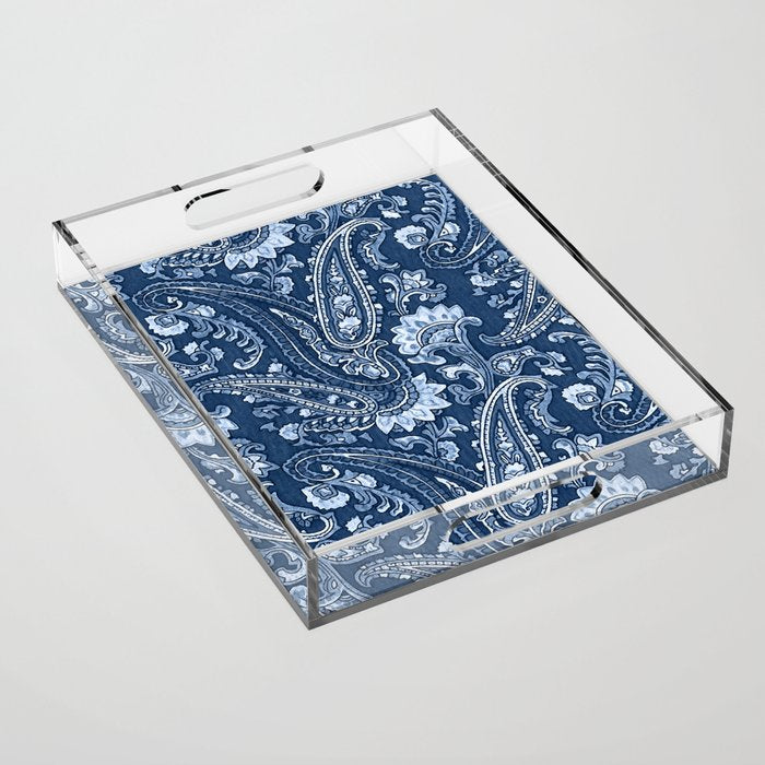 Blue indigo paisley Acrylic Tray Gallery Image 1