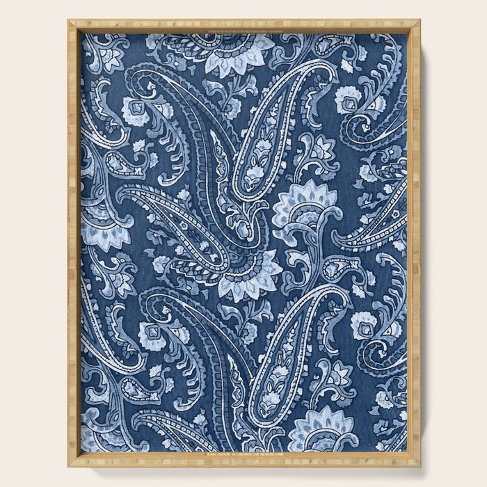 Blue indigo paisley Serving Tray Gallery Image 1