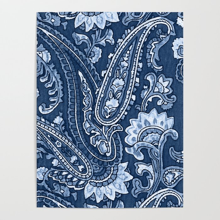 Blue indigo paisley Poster Gallery Image 1