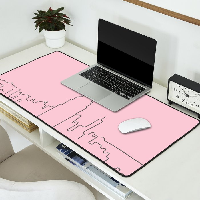 New York City Minimal Line Preppy Pink Desk Mat Gallery Image 2