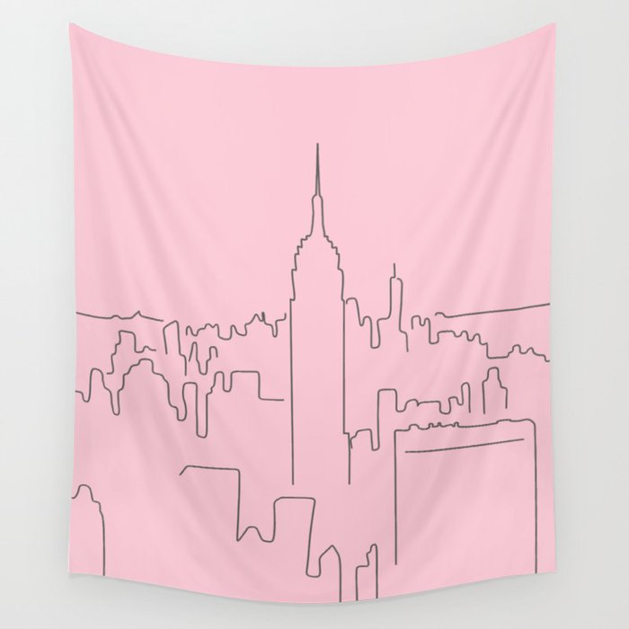 New York City Minimal Line Preppy Pink Wall Tapestry Gallery Image 4