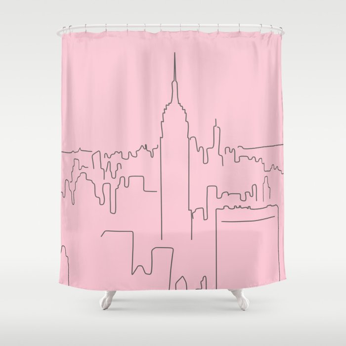 New York City Minimal Line Preppy Pink Shower Curtain Gallery Image 1