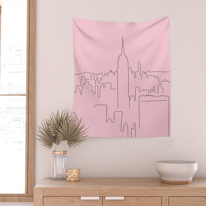 New York City Minimal Line Preppy Pink Wall Tapestry Gallery Image 2