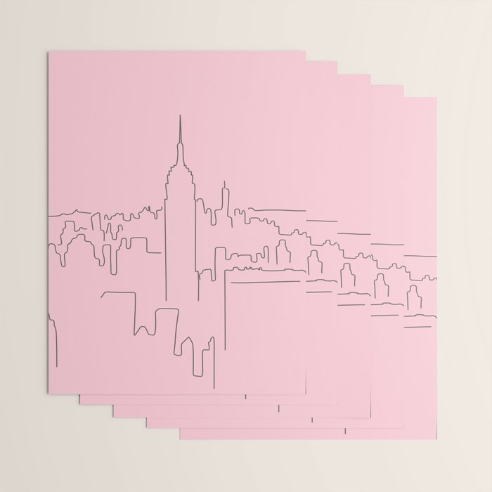 New York City Minimal Line Preppy Pink Wrapping Paper Gallery Image 3