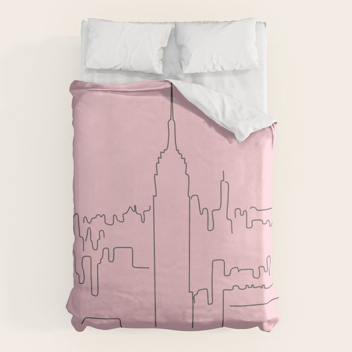 New York City Minimal Line Preppy Pink Duvet Cover Gallery Image 1