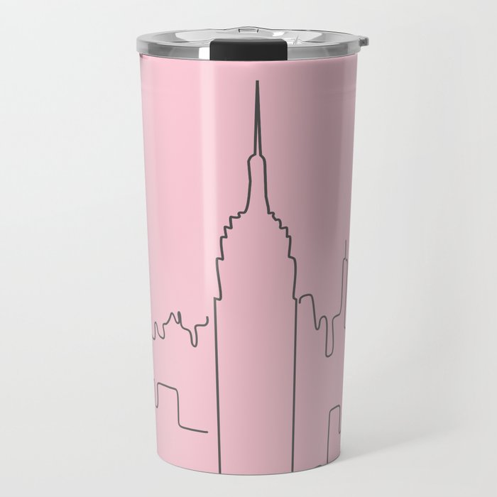 New York City Minimal Line Preppy Pink Travel Mug Gallery Image 1