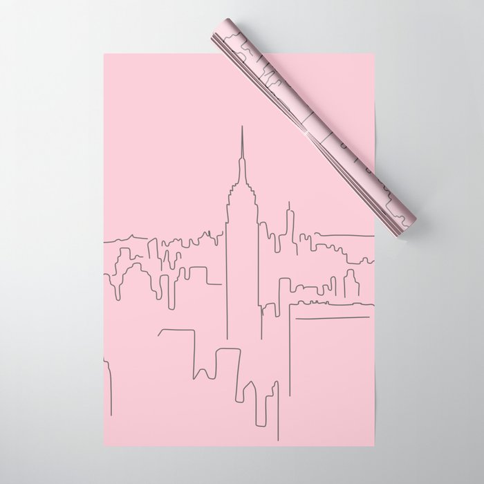 New York City Minimal Line Preppy Pink Wrapping Paper Gallery Image 1