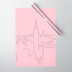 New York City Minimal Line Preppy Pink Wrapping Paper Gallery Image 1