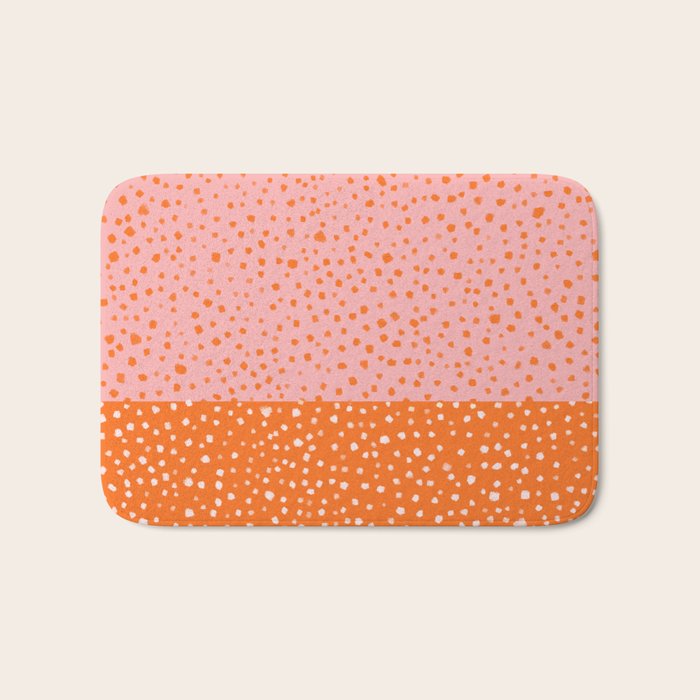 Pink & Orange Painted Smudge Dots Cute Minimal Color Block Bath Mat Gallery Image 1
