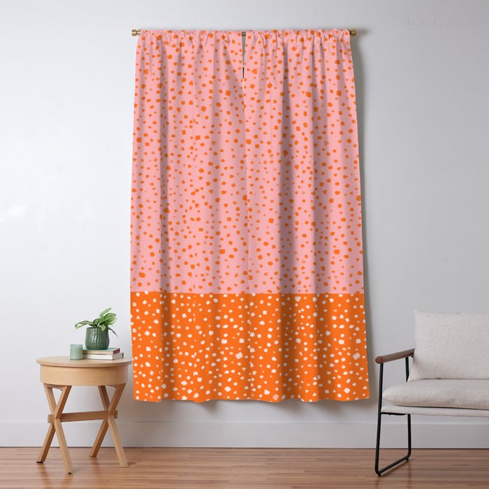 Pink & Orange Painted Smudge Dots Cute Minimal Color Block Window Curtain Gallery Image 1