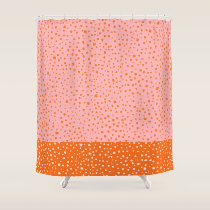 Pink & Orange Painted Smudge Dots Cute Minimal Color Block Shower Curtain Gallery Image 1