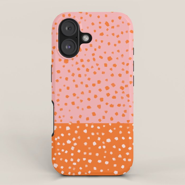 Pink & Orange Painted Smudge Dots Cute Minimal Color Block iPhone Case Gallery Image 1