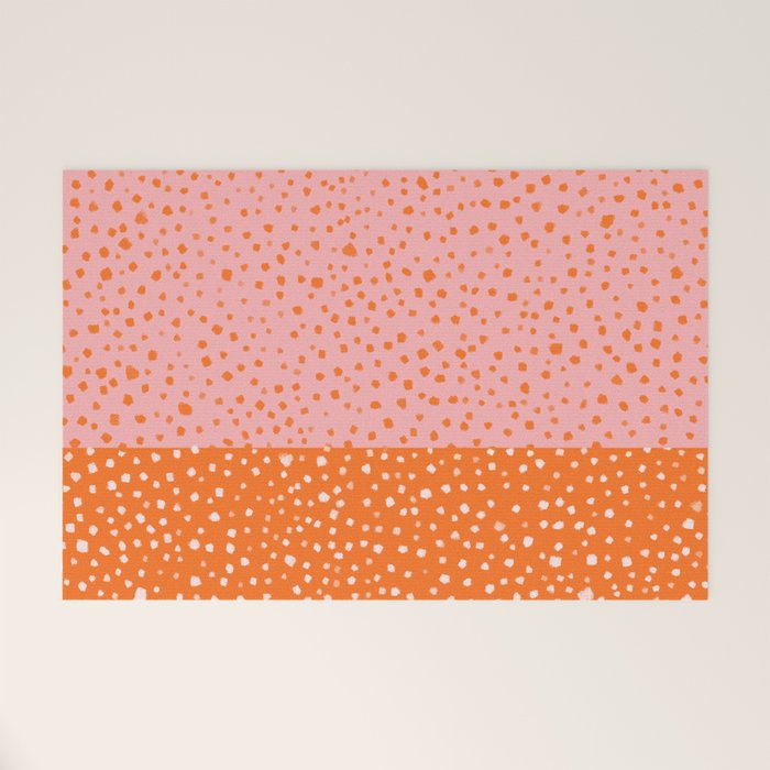 Pink & Orange Painted Smudge Dots Cute Minimal Color Block Welcome Mat Gallery Image 1