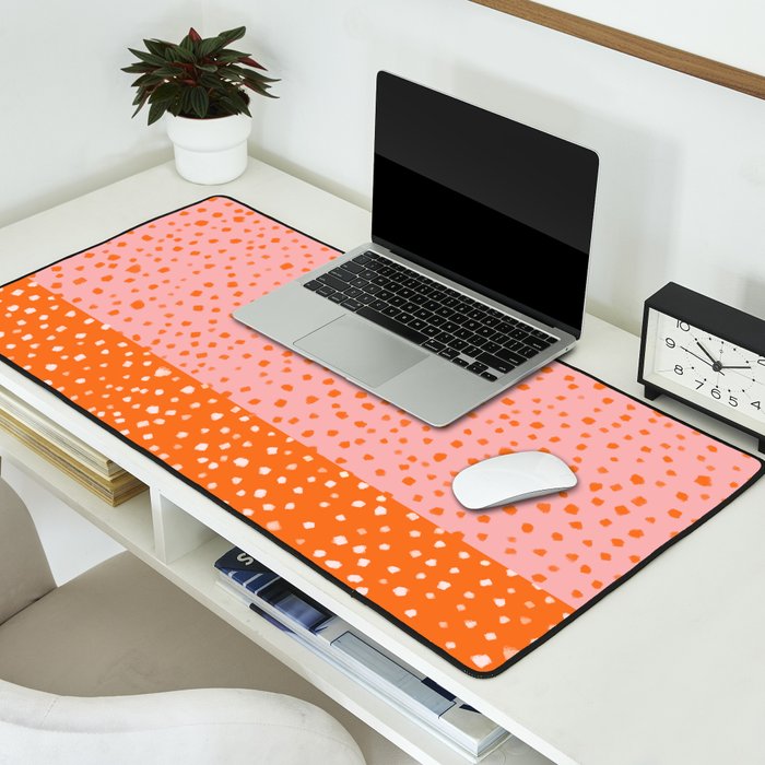 Pink & Orange Painted Smudge Dots Cute Minimal Color Block Desk Mat Gallery Image 2
