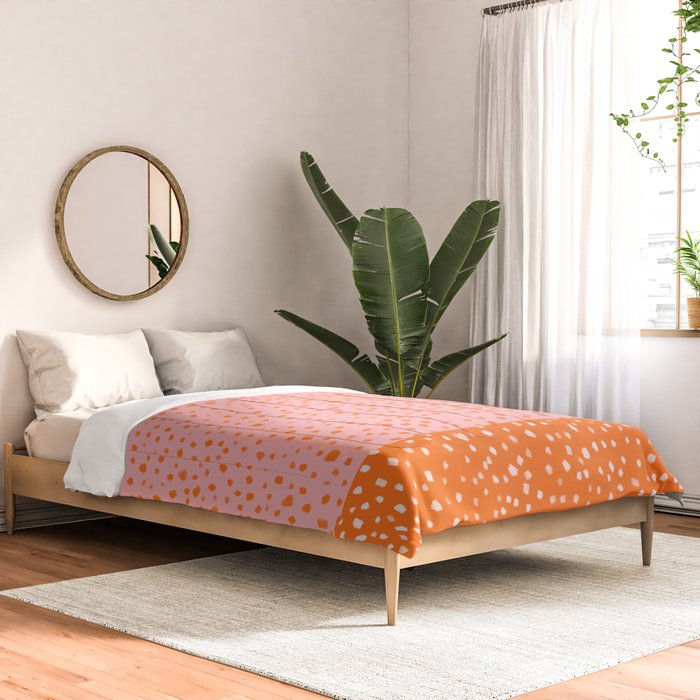 Pink & Orange Painted Smudge Dots Cute Minimal Color Block Comforter Gallery Image 2