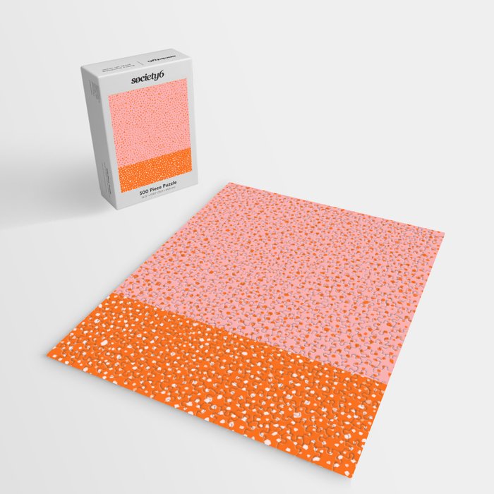 Pink & Orange Painted Smudge Dots Cute Minimal Color Block Jigsaw Puzzle Gallery Image 2