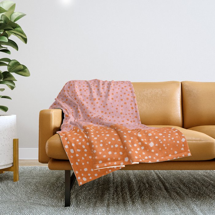 Pink & Orange Painted Smudge Dots Cute Minimal Color Block Throw Blanket Gallery Image 1