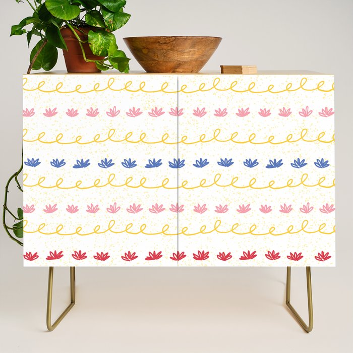Abstract Cookie Pattern Doodle in White & Pink Credenza Gallery Image 1