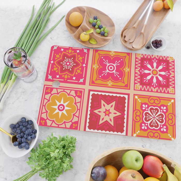 Talavera Mexican Tile - Hot Pink & Orange Palette Cutting Board Gallery Image 2