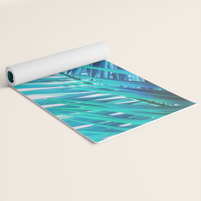 Turquoise Palm Leaves Yoga Mat Gallery Image 2