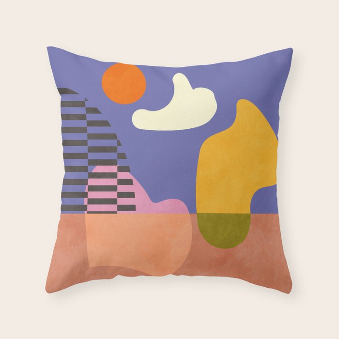minimal shapes modern with cloud and sun Throw Pillow Gallery Image 6
