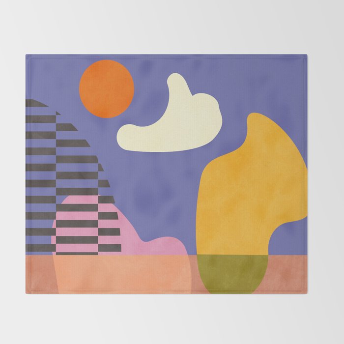 minimal shapes modern with cloud and sun Throw Blanket Gallery Image 2