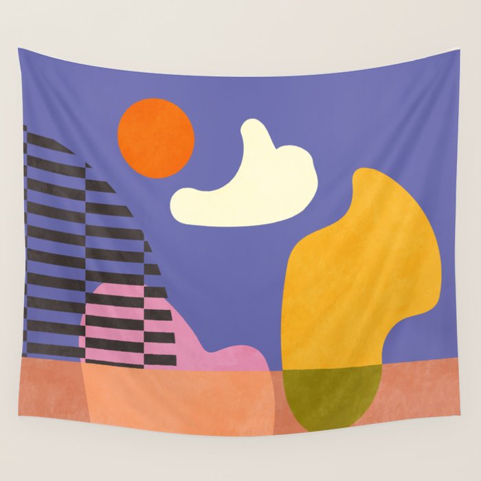 minimal shapes modern with cloud and sun Wall Tapestry Gallery Image 4